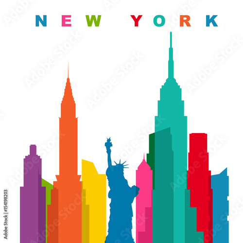 Multicolored new york city. Flat vector illustration