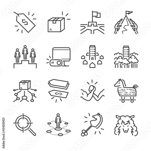 Business strategy vector line icon set. Included the icons as strategy, competitor, product, price and more.
