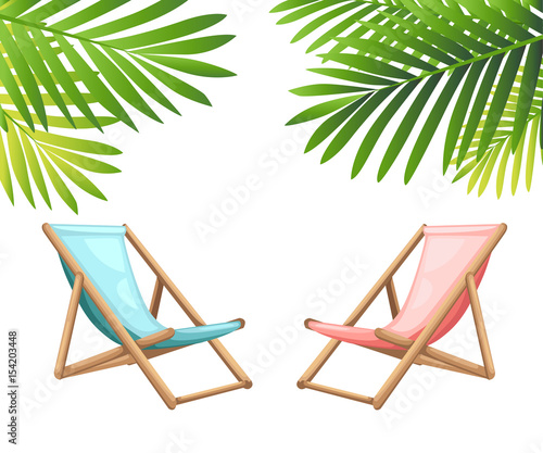 Wooden beach chaise lounge different design vector set illustration isolated on background summer background