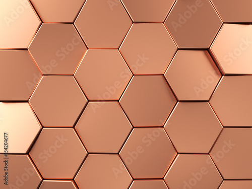 Rose Gold Hexagonal background. 3d rendering