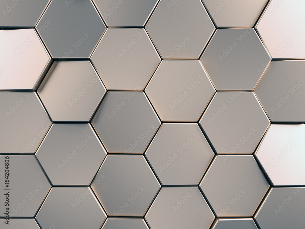Hexagonal metal background. Silver, alluminium 3d rendering Hexagonal metal background. Silver, alluminium 3d rendering