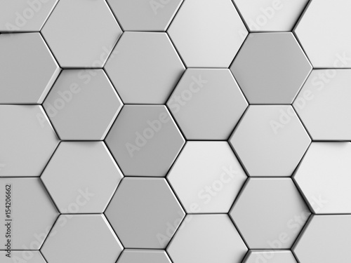 Hexagonal metal background. Silver, alluminium 3d rendering