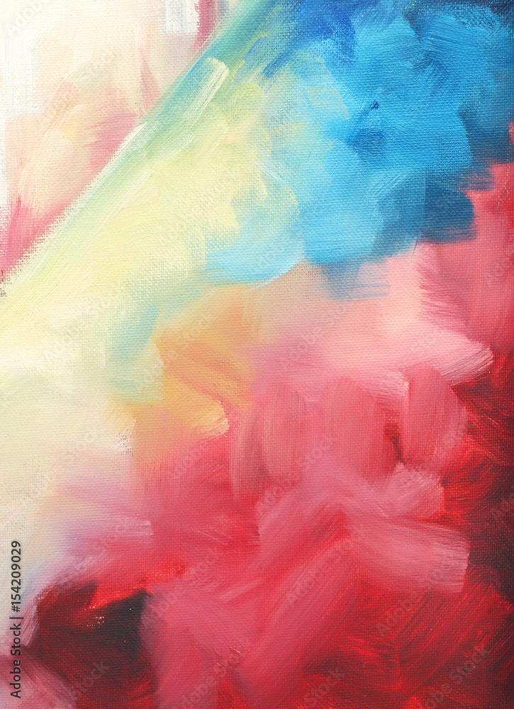 oil paint abstract figure sketch of bright colors on the canvas of a textured background