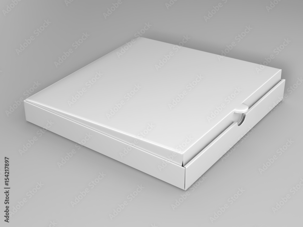 Realistic 3d isometric pizza cardboard box isolated on grey background. 3d render illustration Realistic 3d isometric pizza cardboard box isolated on grey background. 3d render illustration