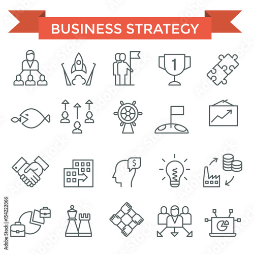 Business strategy icons, thin line, flat design