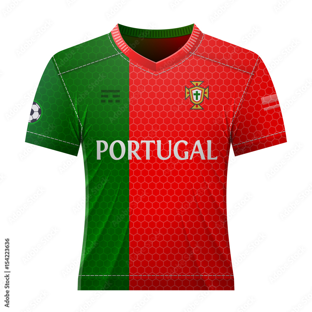 Soccer shirt in colors of portuguese flag. National jersey for football  team of Portugal. Best vector illustration for soccer, sport game,  football, championship, national team, gameplay, etc Stock Vector | Adobe  Stock