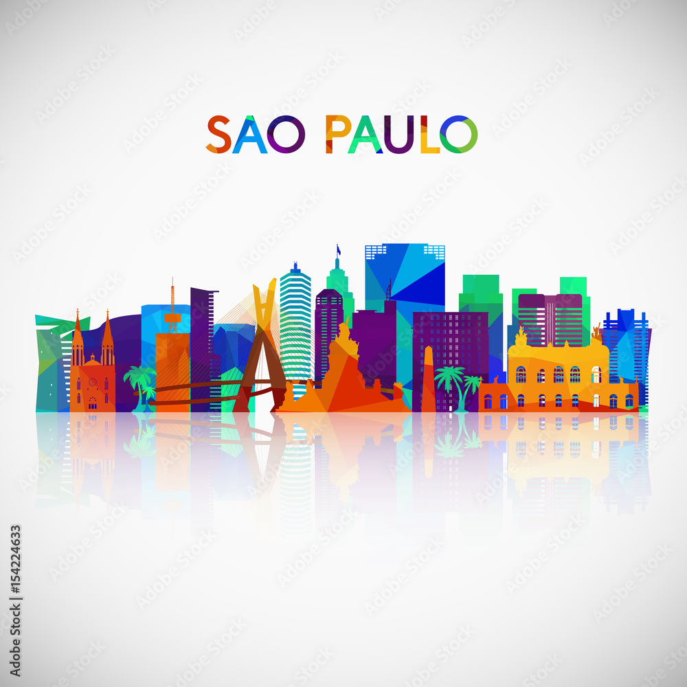 Sao Paulo skyline silhouette in colorful geometric style. Brazil symbol for your design.
