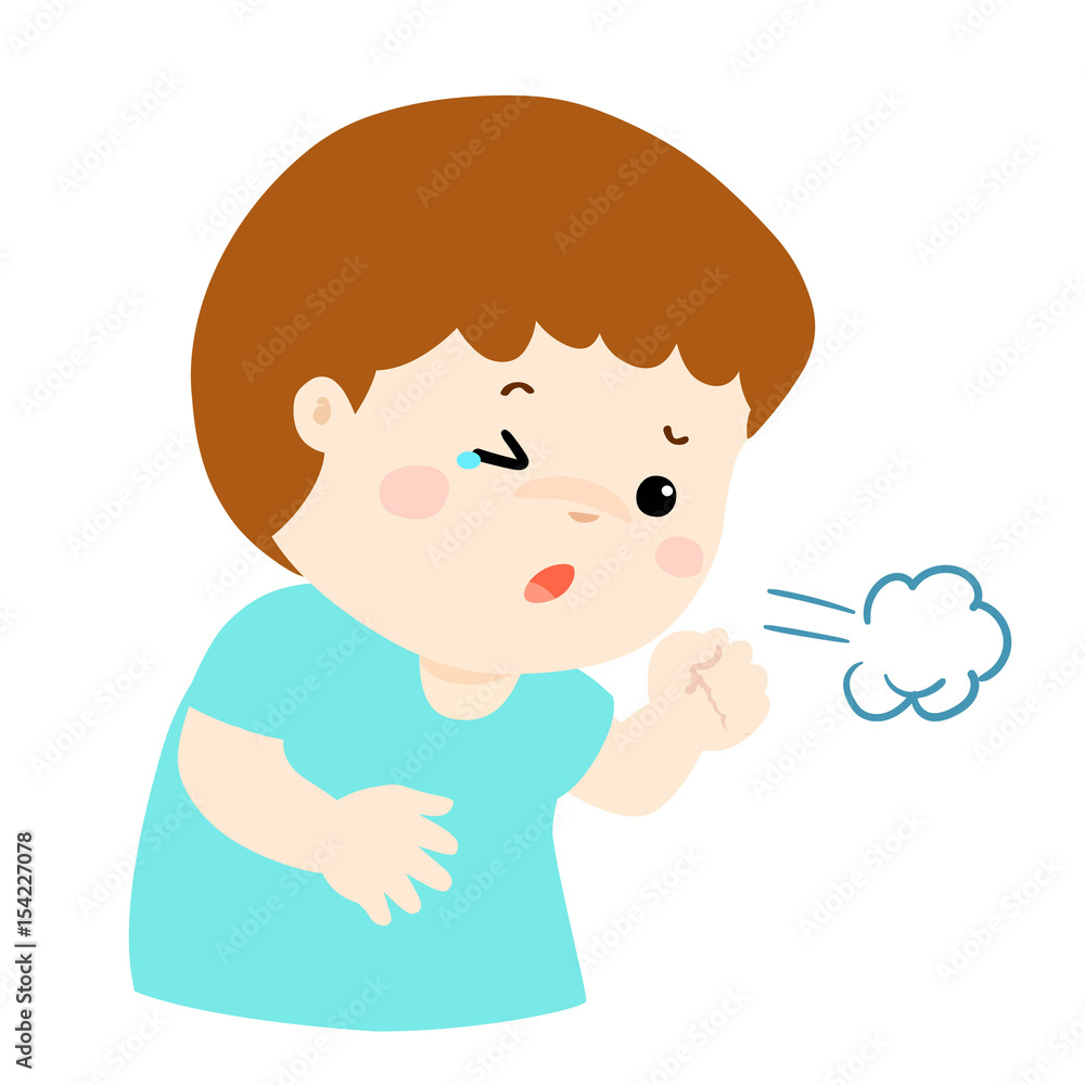 Little boy coughing vector cartoon.