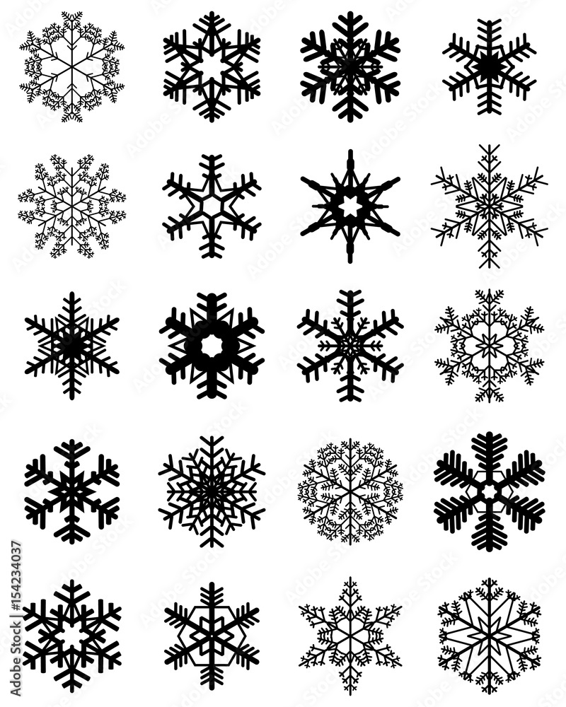 Set of different black snowflakes, illustration Set of different black snowflakes, illustration
