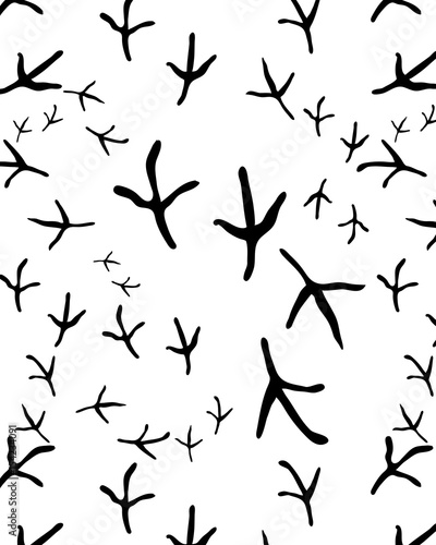 Seamless pattern with black silhouettes of traces of birds, vector