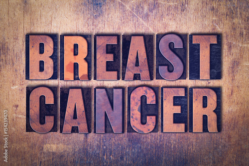 Breast Cancer Theme Letterpress Word on Wood Background