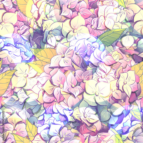 Inflorescence Hydrangea randomly arranged in seamless pattern  vector illustration in hand drawing style.