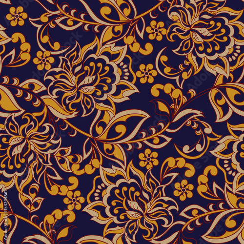 vintage flowers seamless pattern. Ethnic floral vector background © antalogiya