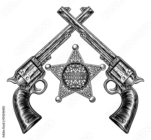  Sheriff Star Badge and Crossed Pistols