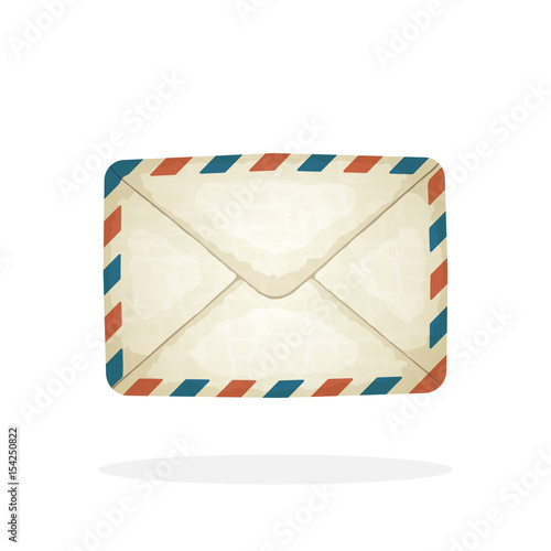 Vector illustration in cartoon style. Closed vintage mail envelope from old paper. Not read incoming message. Decoration for greeting cards, prints for clothes, posters