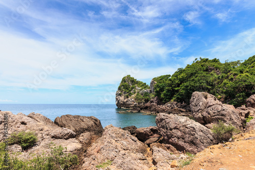 Landscape with rocks and sky background in tropical sea the coast andaman of Thailand