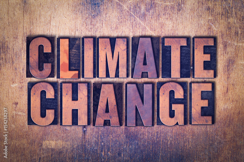 Climate Change Theme Letterpress Word on Wood Background