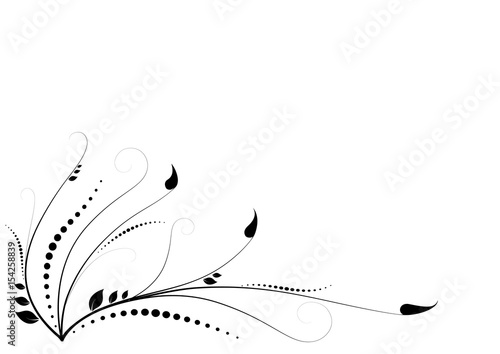 Black floral swirls ornament on white background