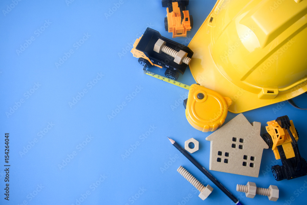 construction tools and blue ground