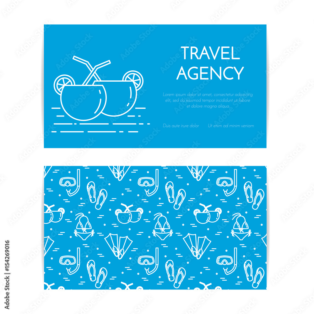 Traveling horizontal banner with beach cocktails. Seamless pattern with sea rest accessories for trip, tourism, travel agency, hotels business card. Traveling horizontal banner with beach cocktails. Seamless pattern with sea rest accessories for trip, tourism, travel agency, hotels business card.
