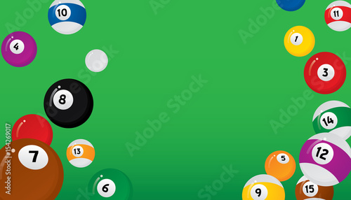 Vector of green snooker table with balls.