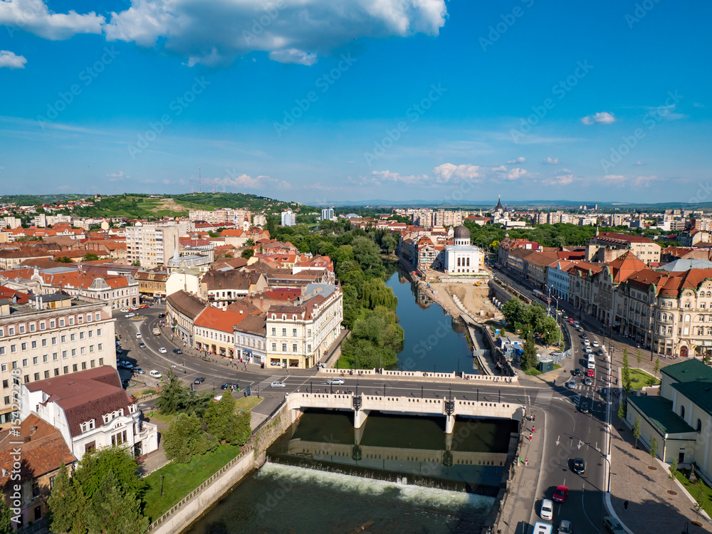 Oradea town center aerial view from the city hall tower