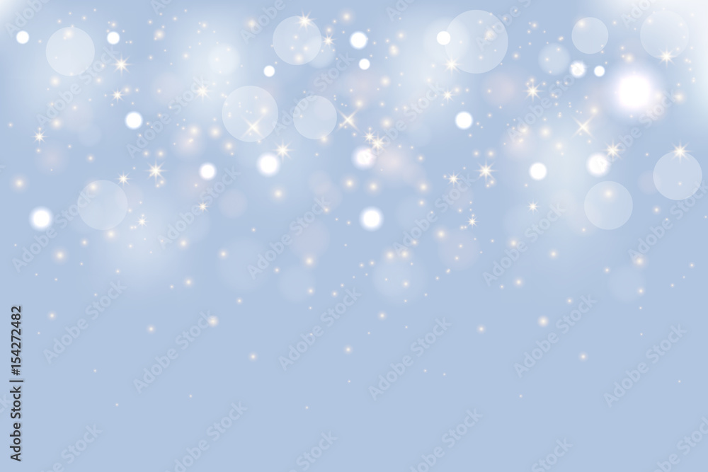 Winter shiny christmas background. White snowflakes on blue background.