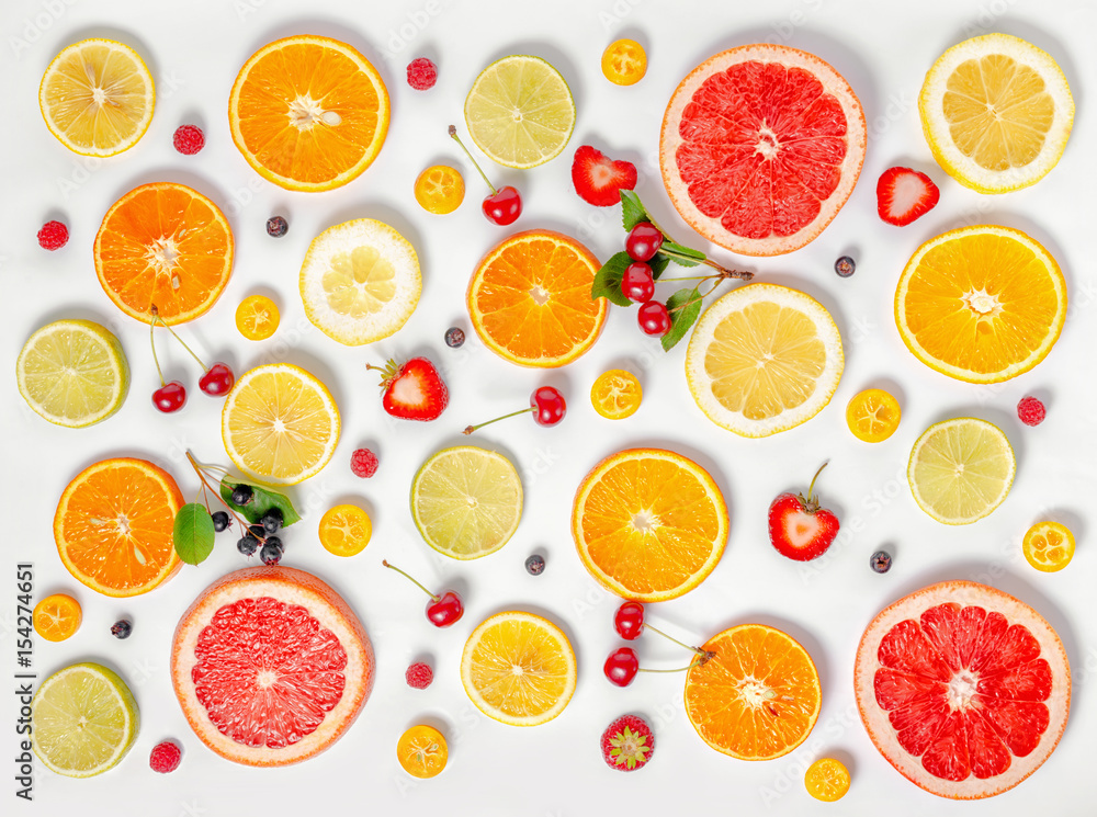 flat lay trendy seamless pattern sliced mixed citrus fruits like background with different berries, concept of healthy eating, dieting, top down flat lay trendy seamless pattern sliced mixed citrus fruits like background with different berries, concept of healthy eating, dieting, top down