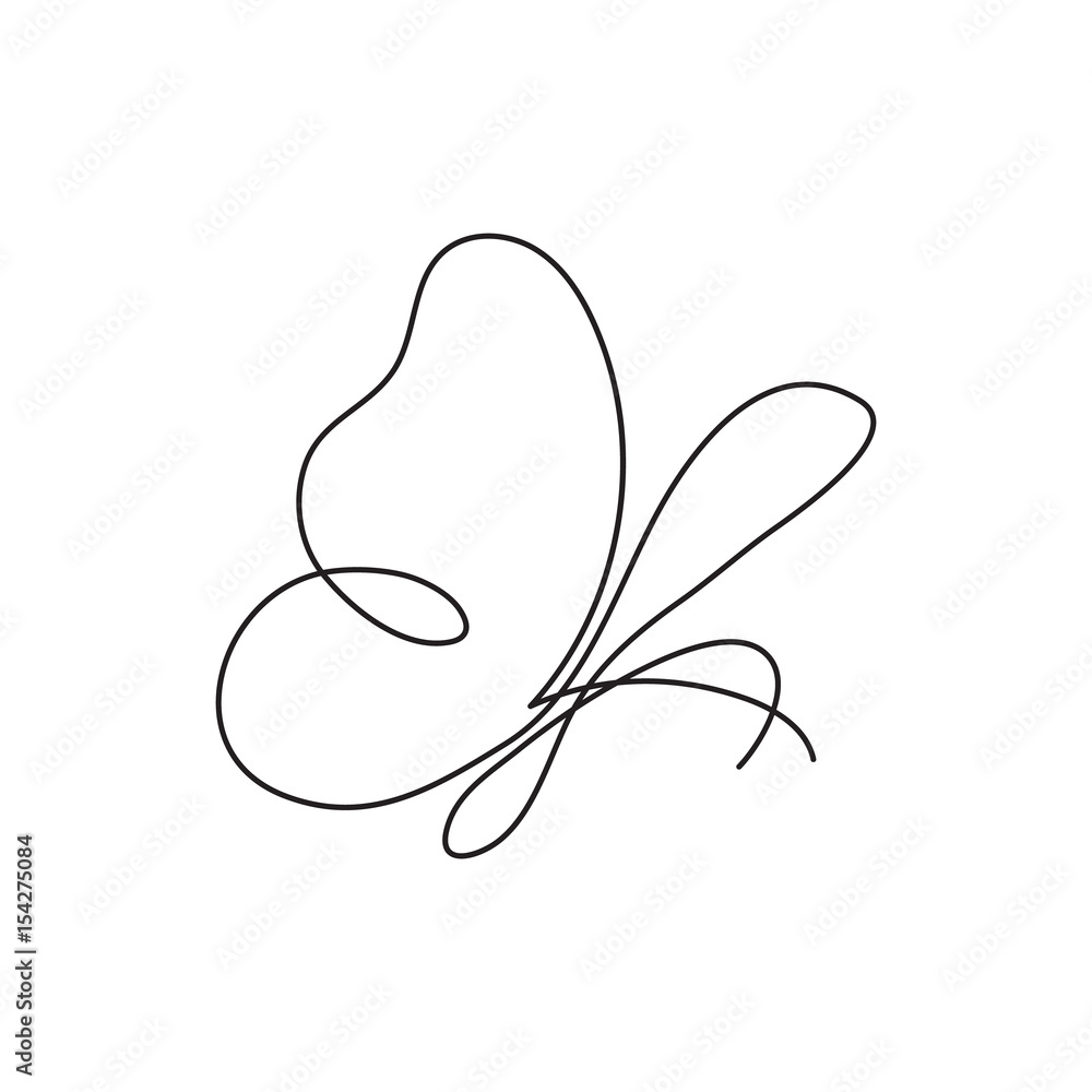 Modern continuous line butterfly. One line drawing of insect form for logo, card, banner, poster flyer. Modern continuous line butterfly. One line drawing of insect form for logo, card, banner, poster flyer.