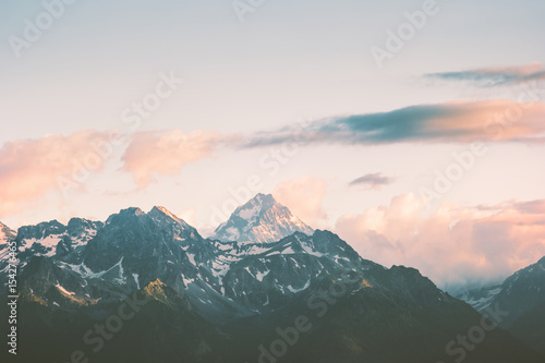 Sunset Mountains peaks and clouds Landscape Summer Travel wild nature scenic aerial view . photo