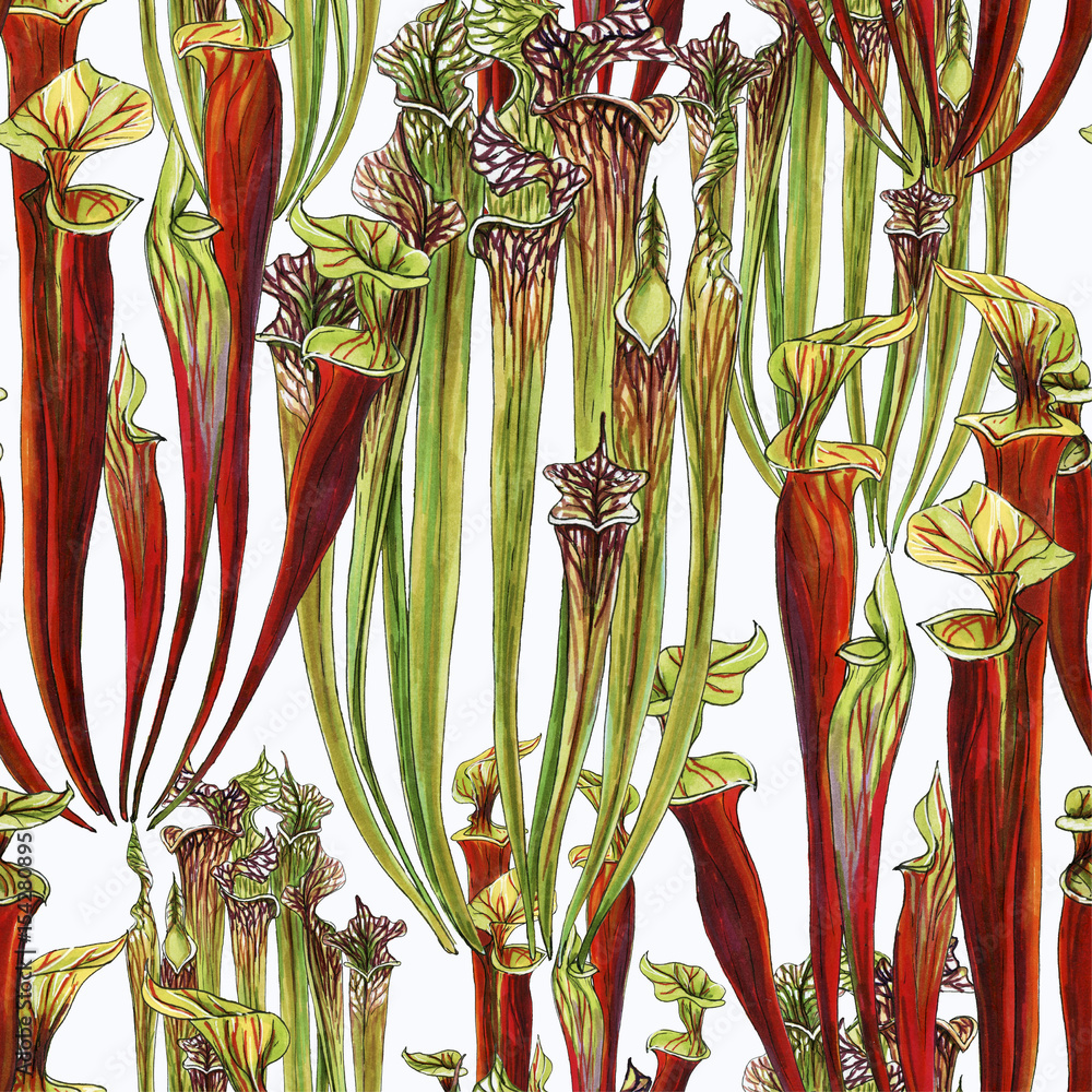 Hand painted carnivorous plants seamless pattern ilustración de Stock ...