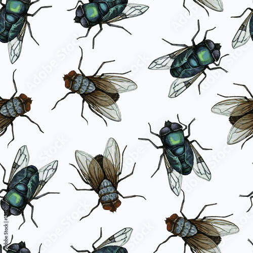 Hand painted seamless pattern with flies © Kate Vigdis