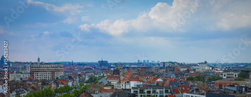 Aerial view of Brussels, Belgium with the Atomium building