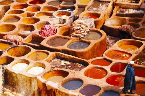 Colorful Tannery in Fes Chouara Morocco photo