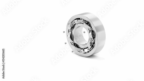 Disassembly of ball bearing on white background