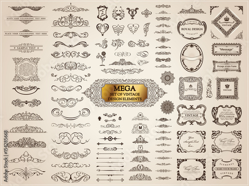 Calligraphic vintage elements. Vector baroque set. Design icons