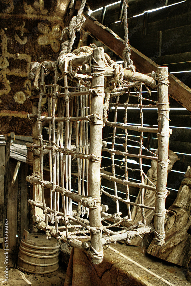 Wooden hanging torture cage