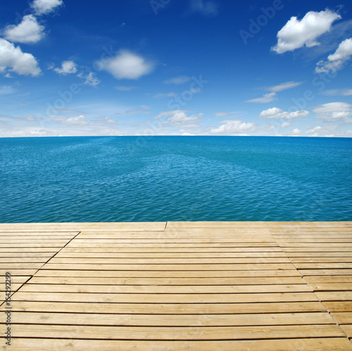 Wood  blue sea and sky