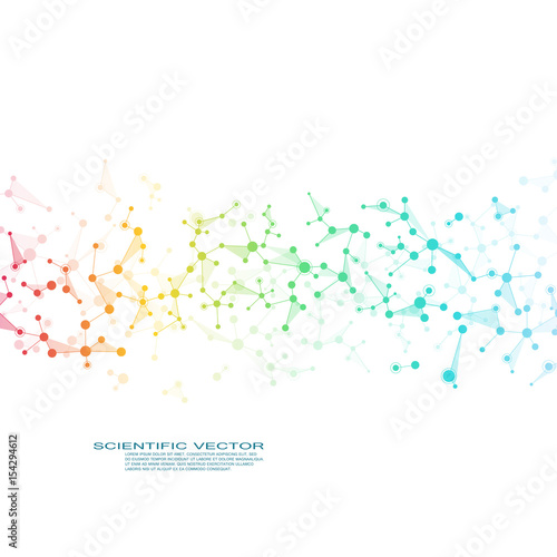 Molecule DNA and neurons vector. Molecular structure. Connected lines with dots. Genetic chemical compounds. Chemistry, medicine, science, technology concept. Geometric abstract background.