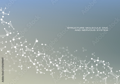 Molecule DNA and neurons vector. Molecular structure. Connected lines with dots. Genetic chemical compounds. Chemistry, medicine, science, technology concept. Geometric abstract background.