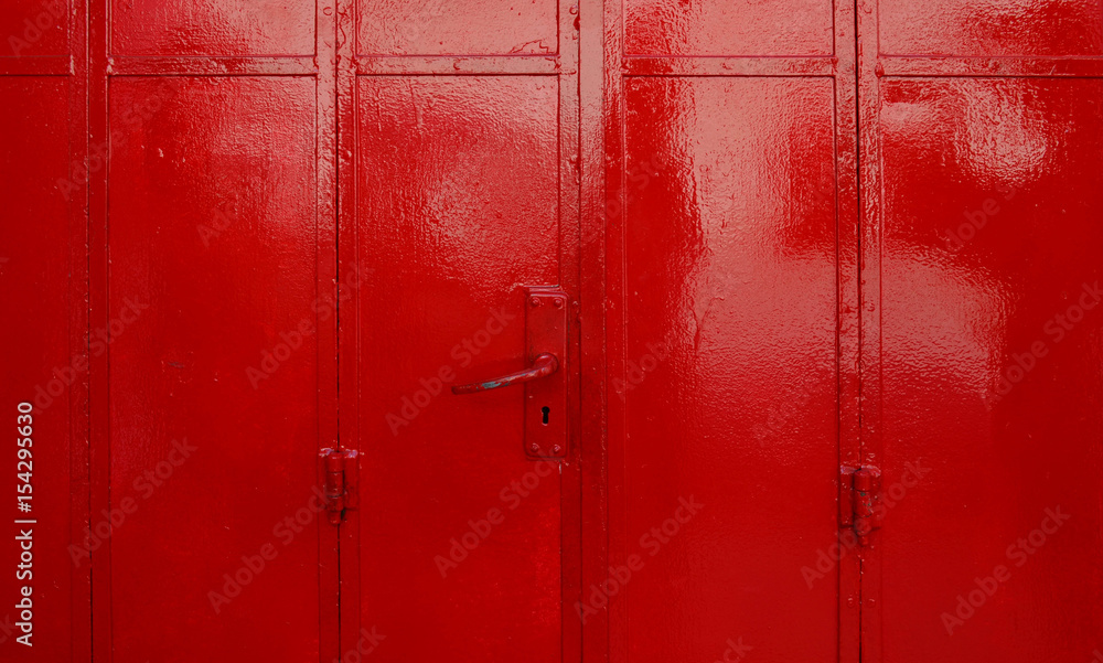 Red metal sheet door with handle Red metal sheet door with handle