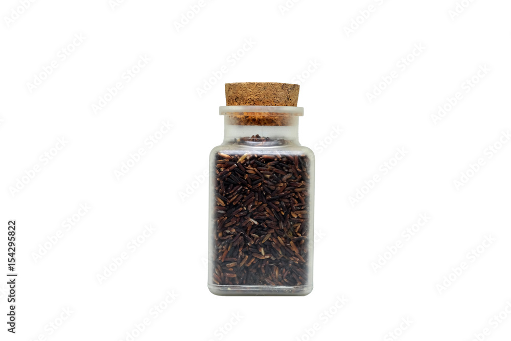 Bottled Rice, Jasmine rice, Brown rice, Black rice, Thai rice, Asian rice, isolate on white background Bottled Rice, Jasmine rice, Brown rice, Black rice, Thai rice, Asian rice, isolate on white background