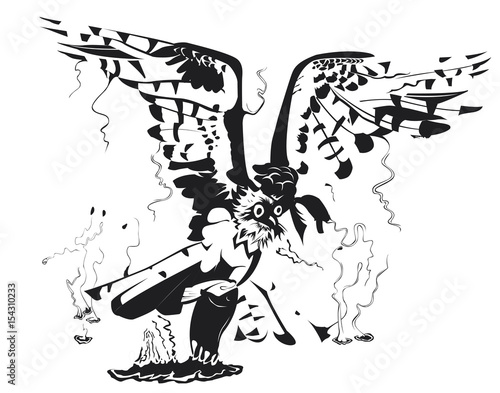 Balbuzard dessiné en noir et blanc