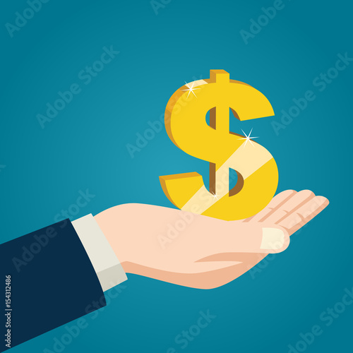 Hand holding golden dollar symbol