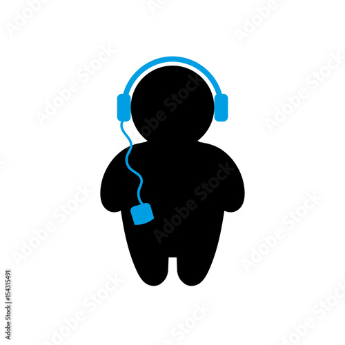 Boy man listening music with headphones icon