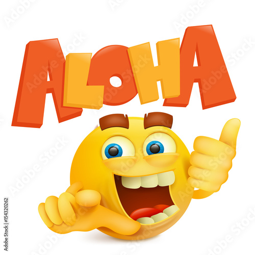 Round yellow smiley face with aloha title