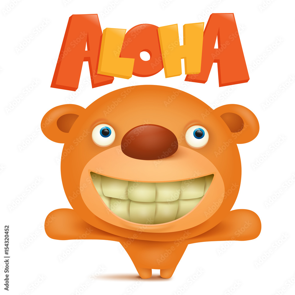 Obraz premium Toy soft teddy bear cartoon character with aloha title