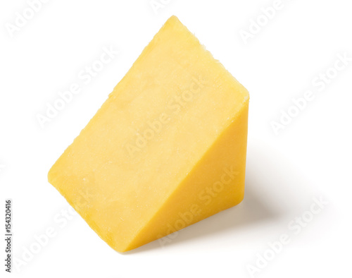 Wedge of Cheddar Cheese on White Background
