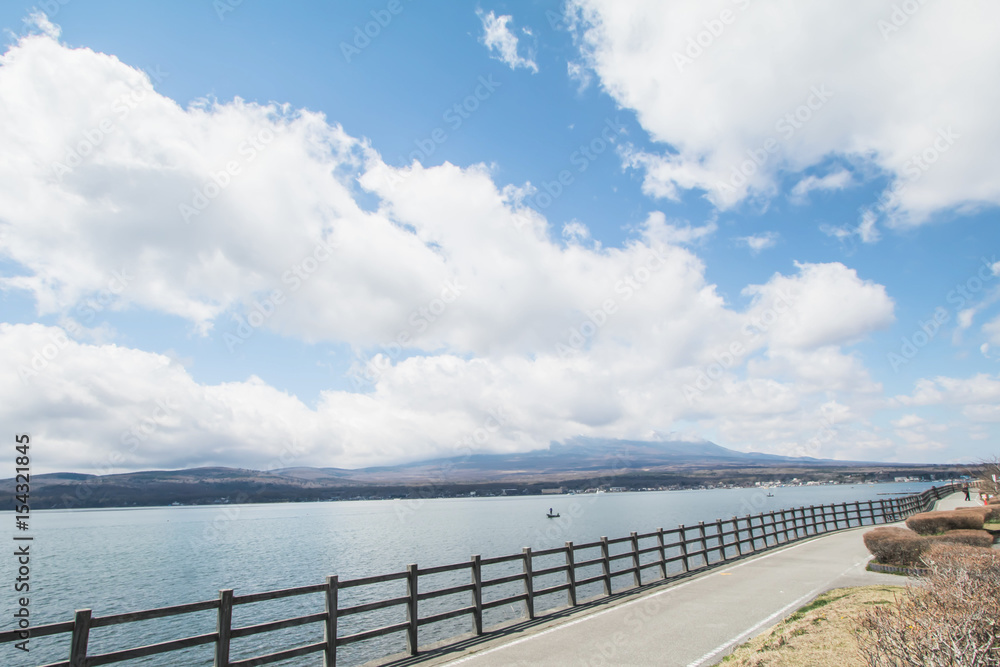 Mt fuji and Lake on the sky background Mt fuji and Lake on the sky background