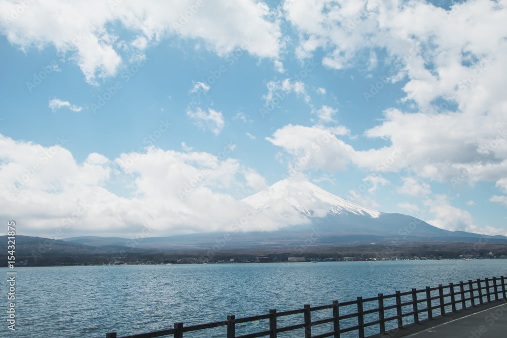 Mt fuji and Lake on the sky background